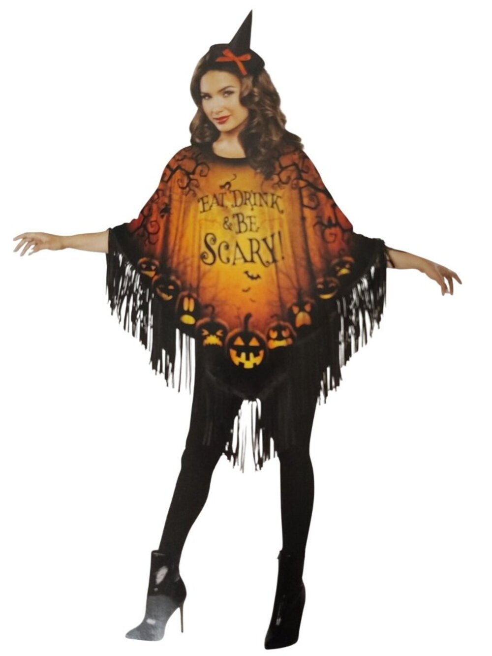 Celebrate Womens XS to XL Eat Drink & Be Scary Halloween Poncho Costume No Hat